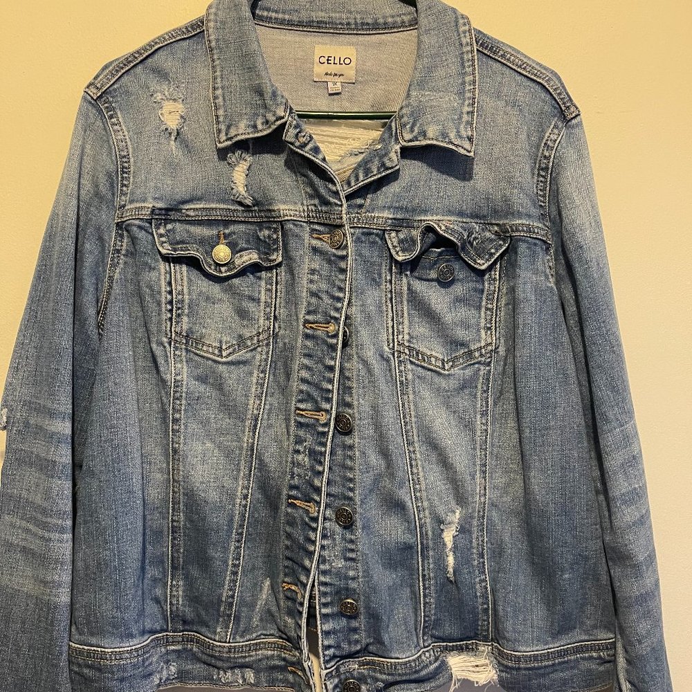 DISTRESSED CELLO DENIM WEAR FRAYED GRUNGE JACKET WOMEN SZ 1X